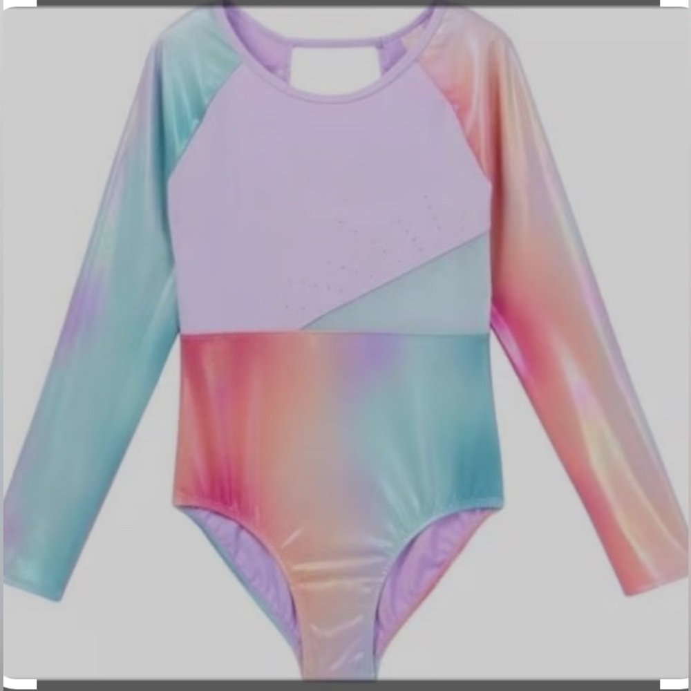 More Than Magic Long Sleeve One Piece Leotard Girls, rainbow foil Size-L (10-12)